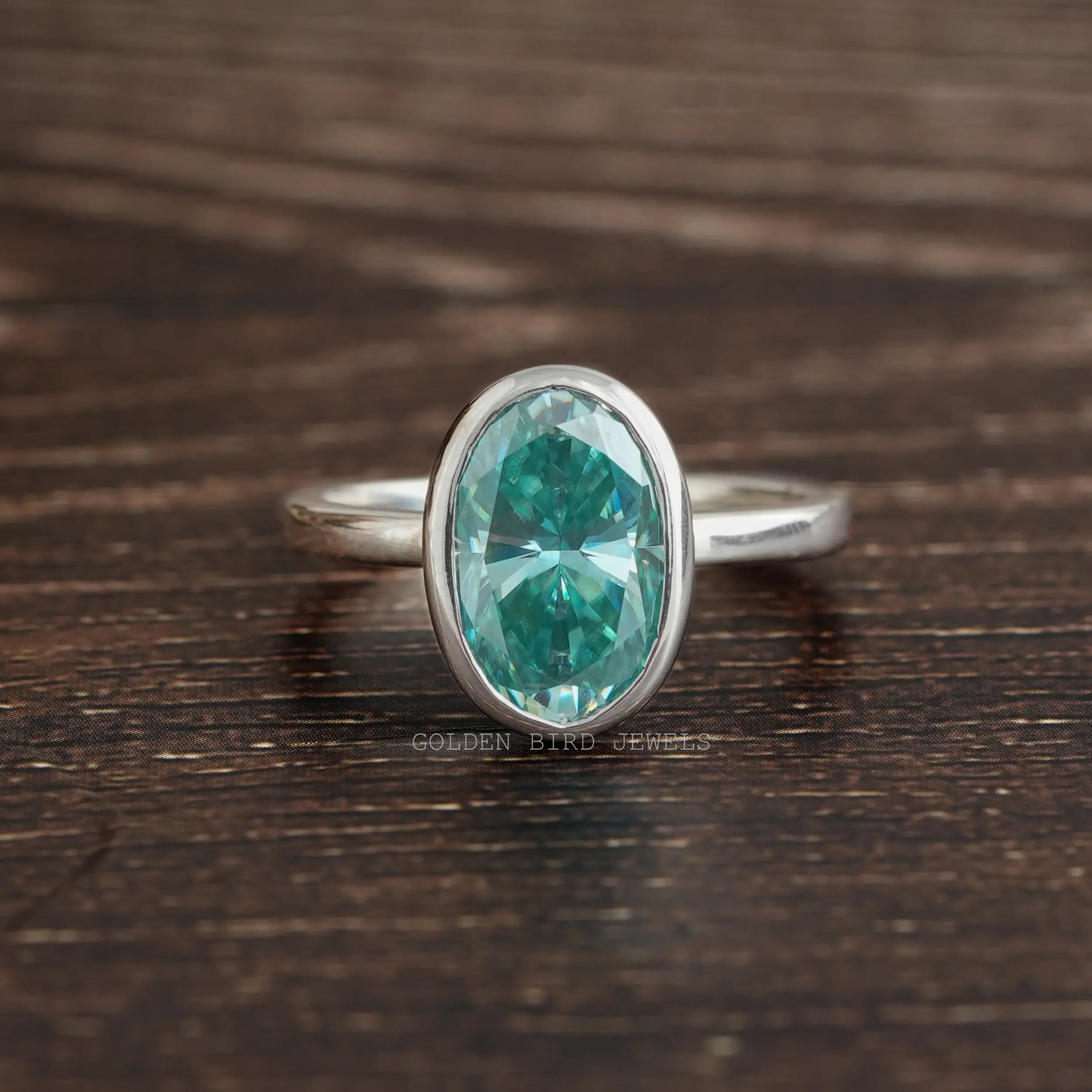 Oval Cut Moissanite Bezel Setting Solitaire Engagement Ring