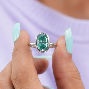 Oval Cut Moissanite Bezel Setting Solitaire Engagement Ring