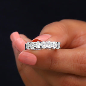 [Oval Cut 7 Stone Moissanite Wedding Band Set In Prongs]-[Golden Bird Jewels]