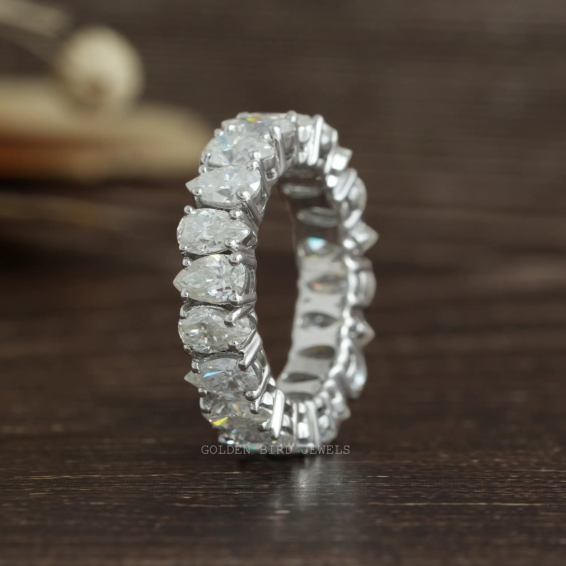 Straight ring of pear cut moissanite full eternity wedding band for women