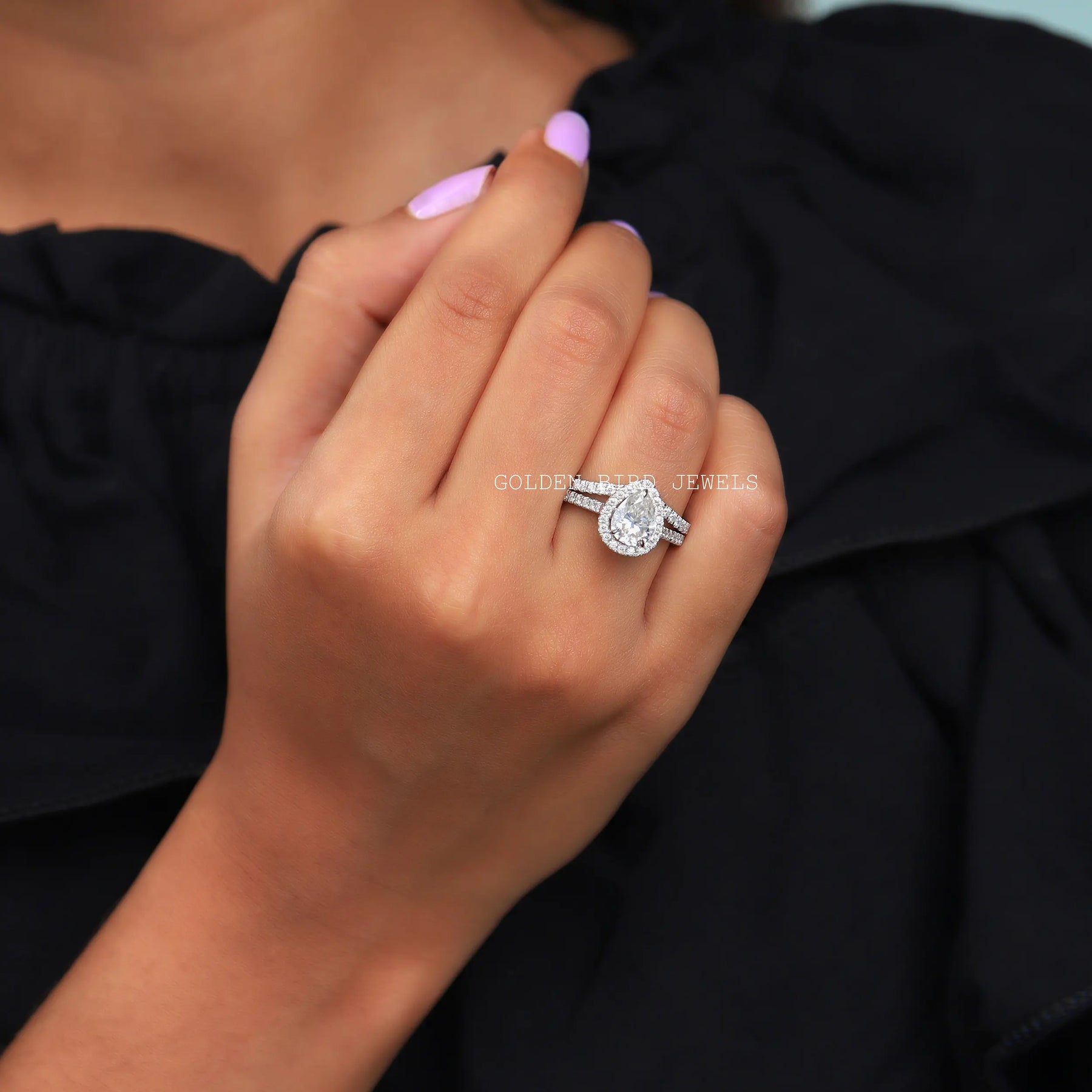 Pear Cut Moissanite Bridal Wedding Ring Set