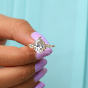 3 Stone Moissanite Engagement Gold Ring