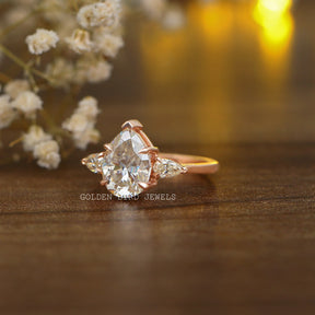 [2.90 Carat Pear Cut 3 Stone Moissanite Anniversary Ring]-[Golden Bird Jewels]