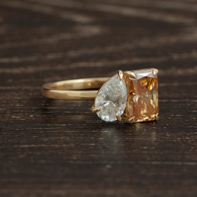 Pear Radiant Fancy Colored Moissanite Toi Et Moi Ring