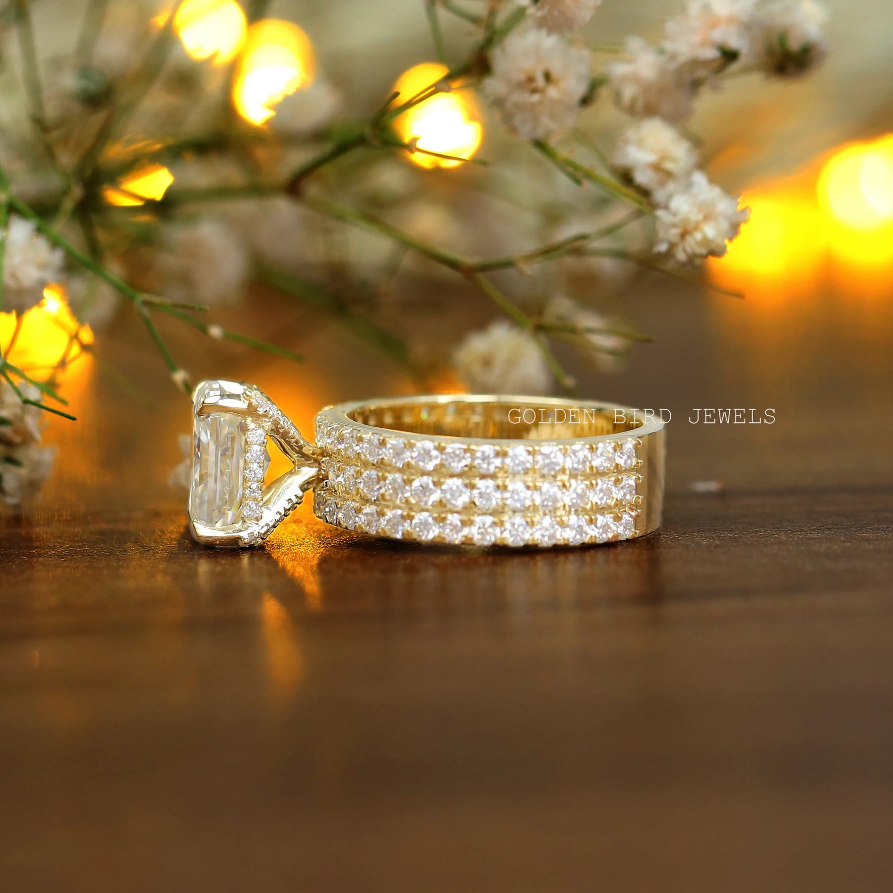 [Radiant Cut Moissanite Wedding Ring For Women]-[Golden Bird Jewels]