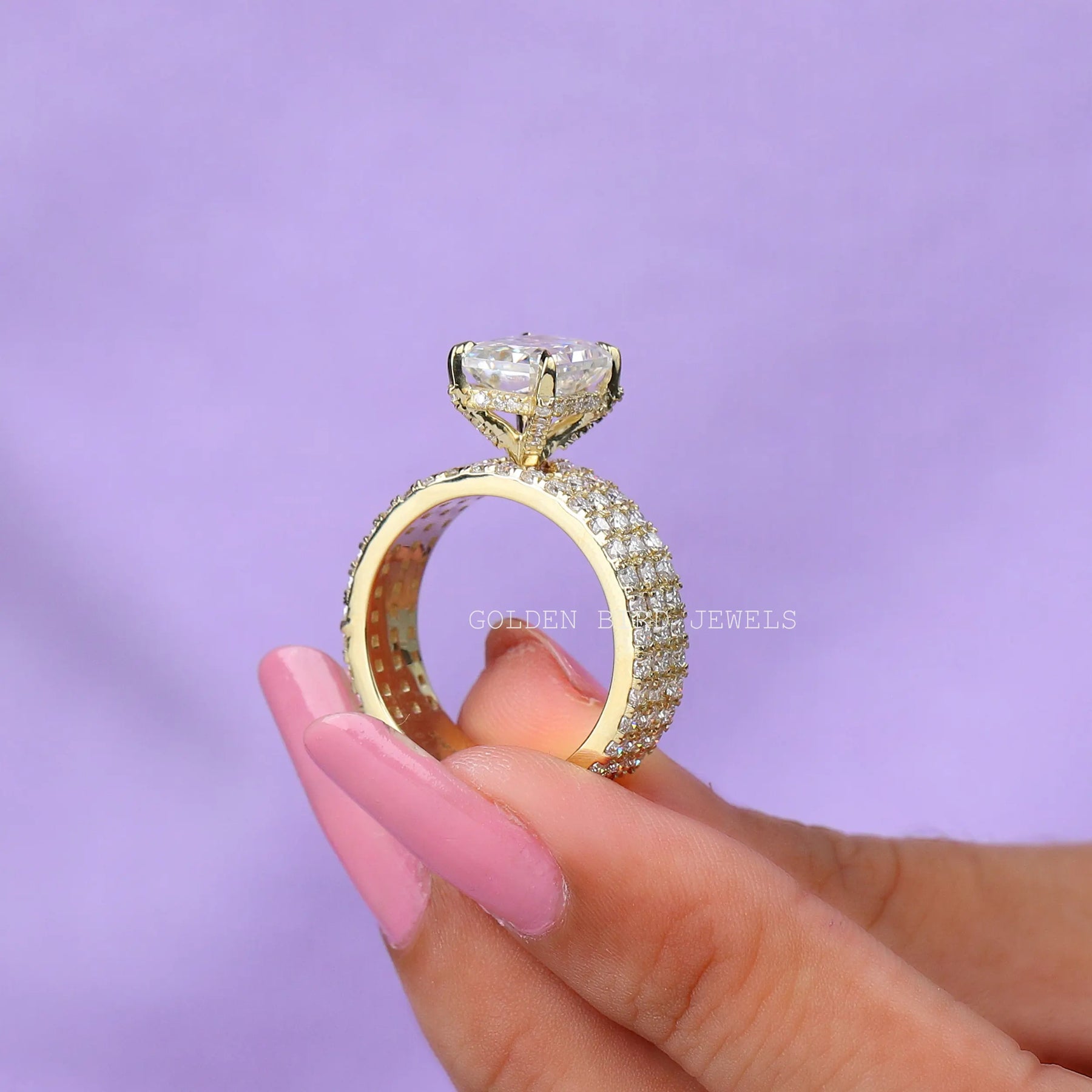 [Luxury Radiant Cut Moissanite Wedding Ring]-[Golden Bird Jewels]