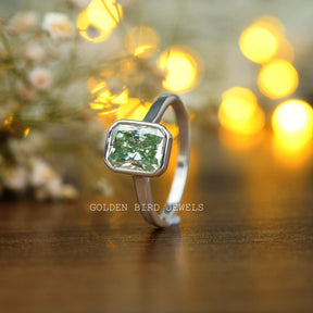 3 Carat Fancy Green Radiant Cut Moissanite Solitaire Ring