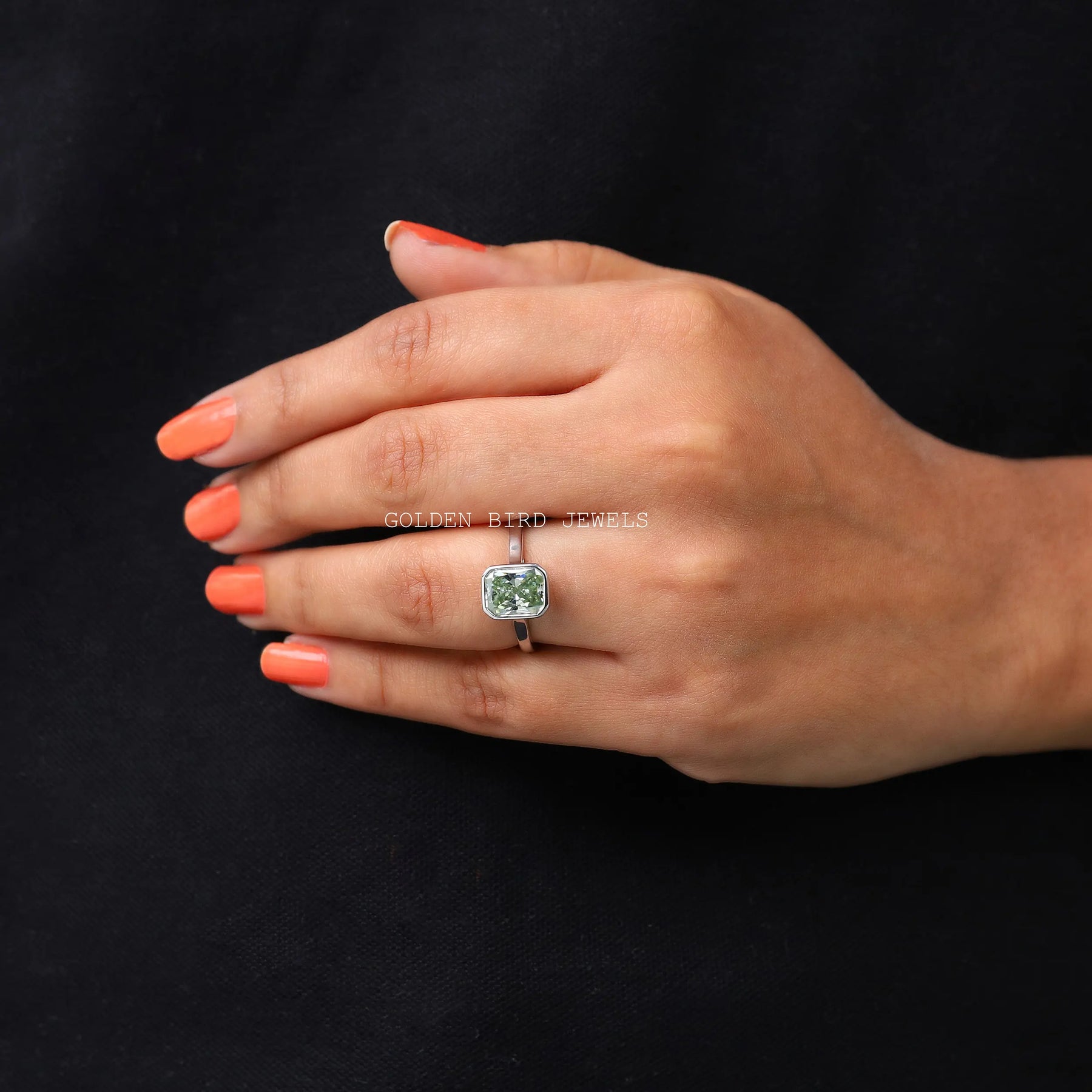 Fancy Color Moissanite Bezel Set Solitaire Engagement Ring