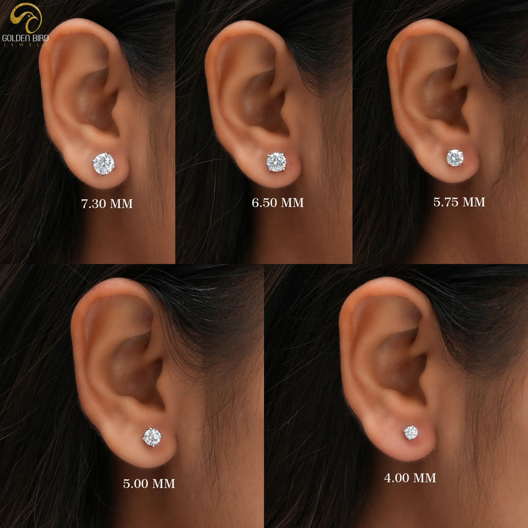 In Ear Different Carat Weight Round Cut Moissanite Stud Earrings In One Photos