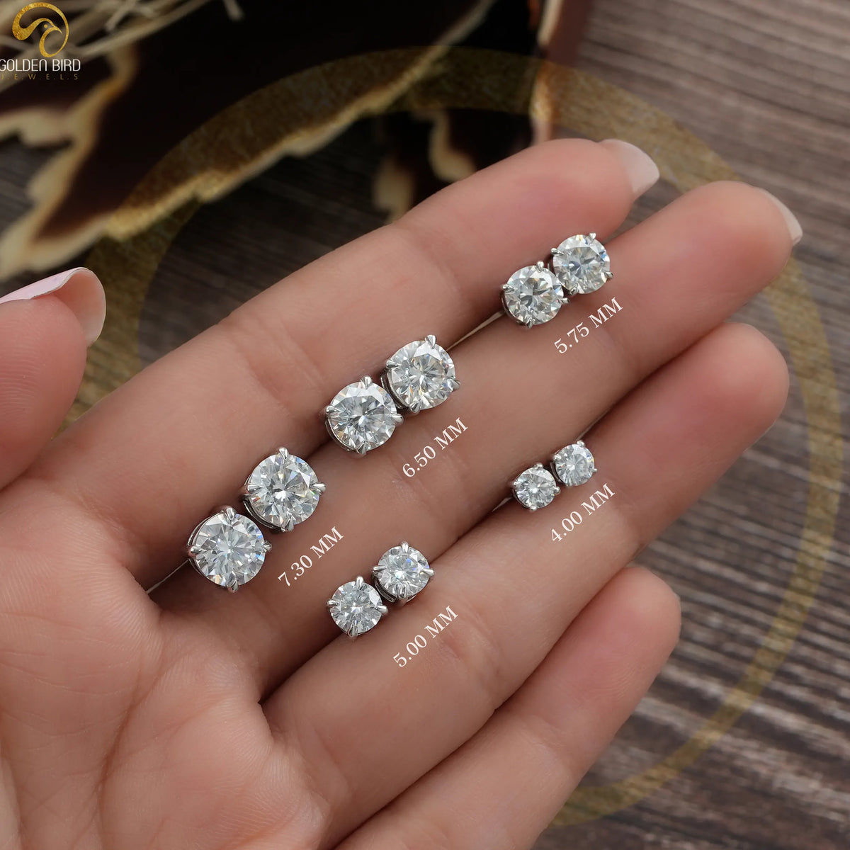 Colorless Multi Carat Weight Round Cut Moissanite Stud Earrings