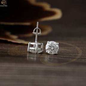 Front And Back Side View Of Round Cut Moissanite Stud Earrings