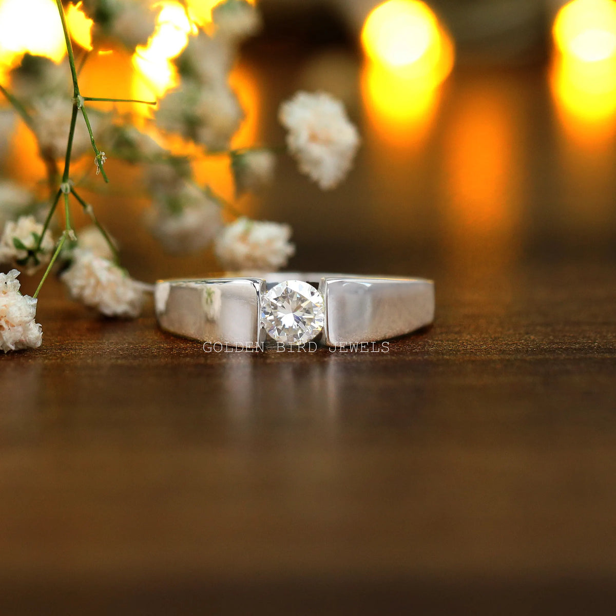0.50 Carat Colorless Round Cut Solitaire Moissanite Tension Setting Engagement Ring