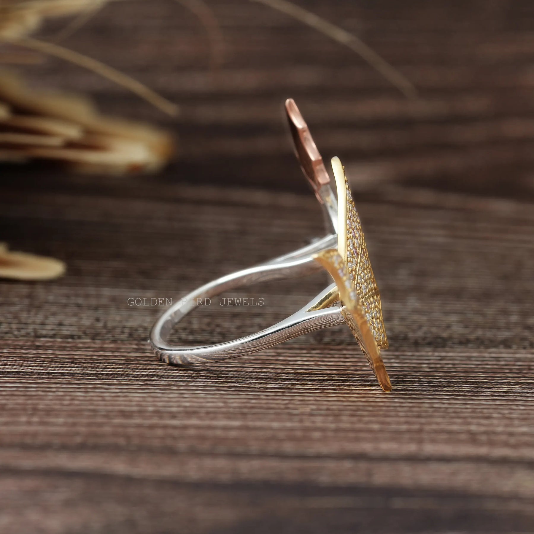 [Moissanite Round Cut Butterfly Engagement Ring]-[Golden Bird Jewels]