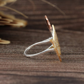 [Moissanite Round Cut Butterfly Engagement Ring]-[Golden Bird Jewels]