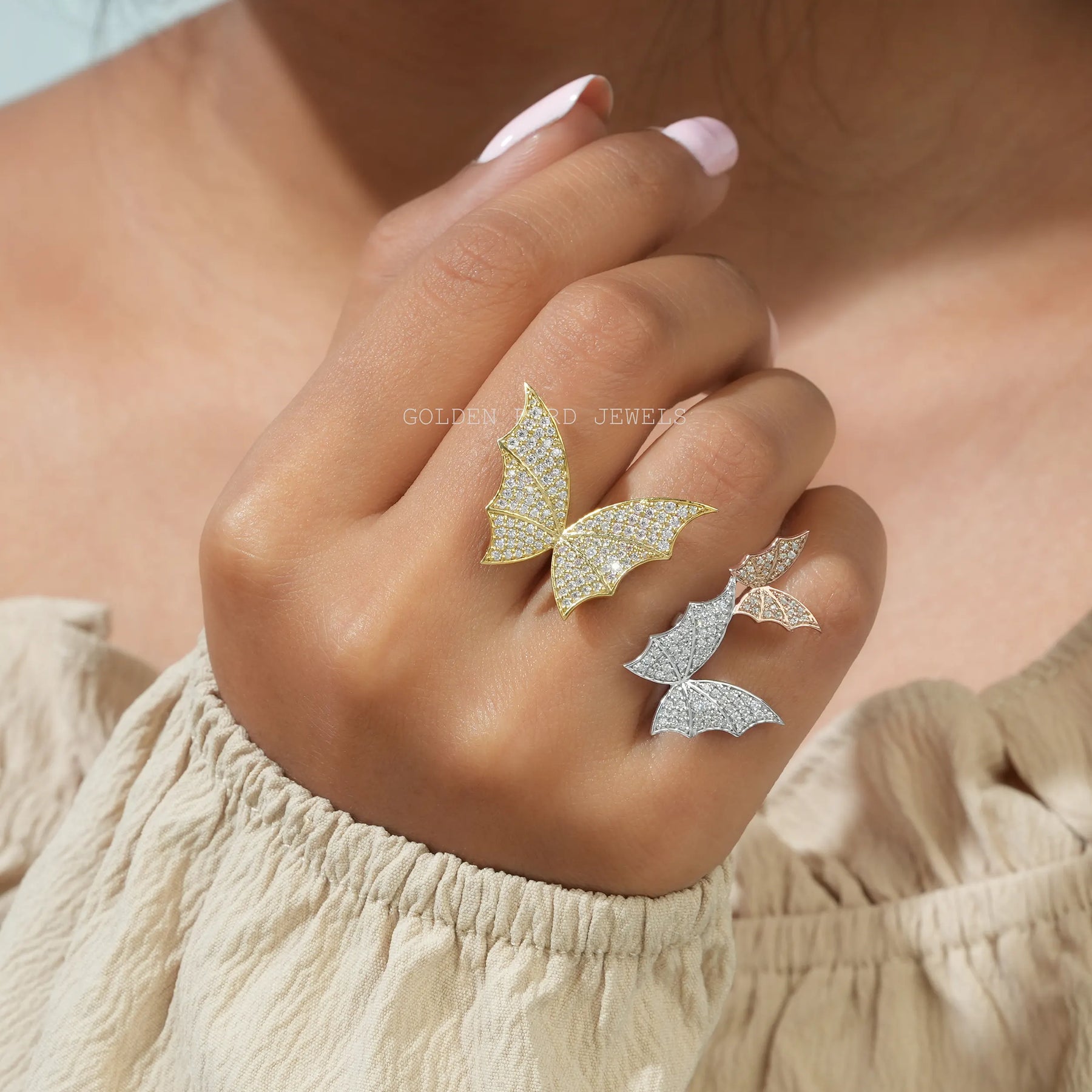 [Round Cut Moissanite Cocktail Engagement Ring]-[Golden Bird Jewels]