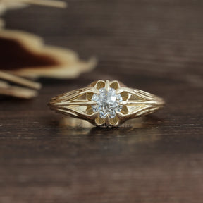 [1 Carat Round cut Art Deco Moissanite Engagement Ring]-[Golden Bird Jewels]
