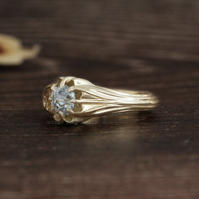 [Round Cut Moissanite Art Deco Engagement Ring]-[Golden Bird Jewels]