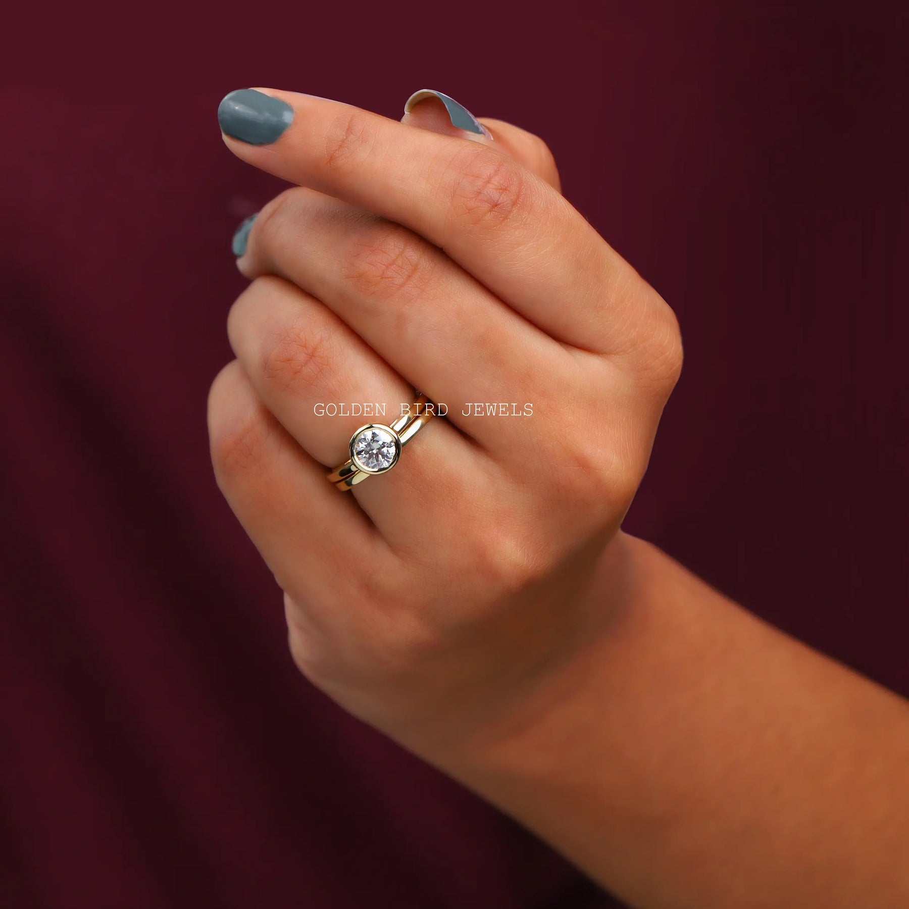 [Moissanite Wedding Bridal Ring Set]-[Golden Bird Jewels]