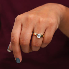 [Moissanite 1  Carat Round Cut Bridal Ring Set]-[Golden Bird Jewels]