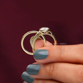 [1 Carat Round Cut Shank Set Wedding Bridal Ring Set]-[Golden Bird Jewels]