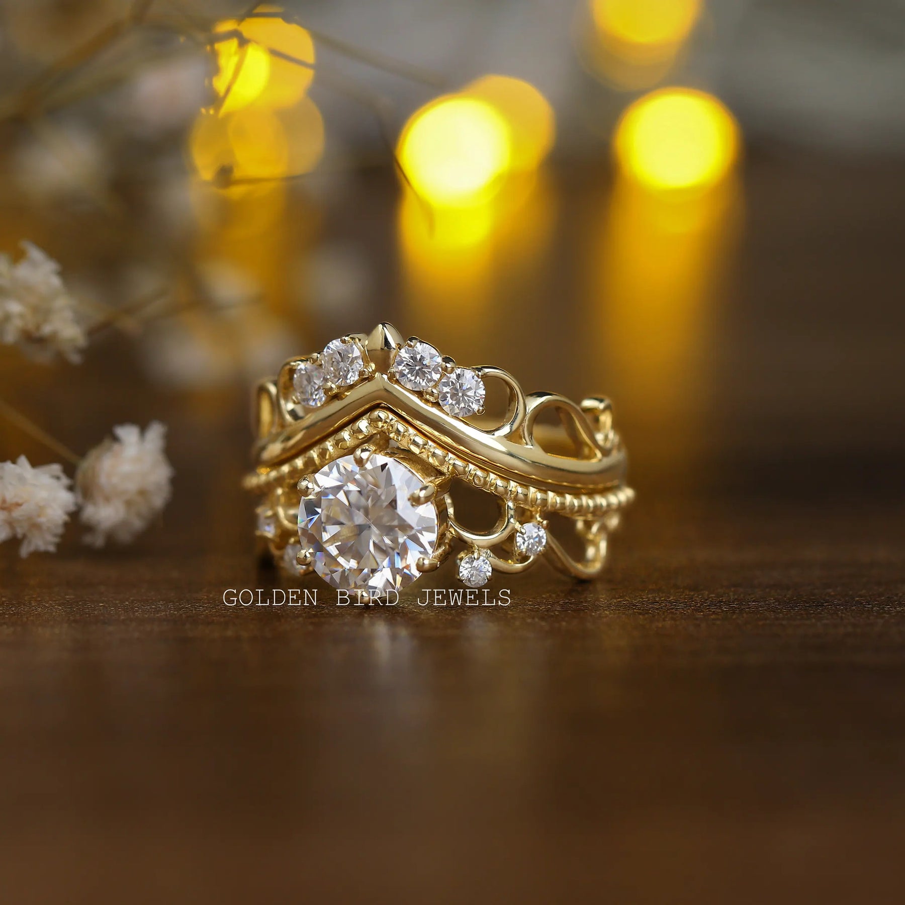 Crown Style Moissanite Round Cut Bridal Wedding Ring Style]-[Golden Bird Jewels]