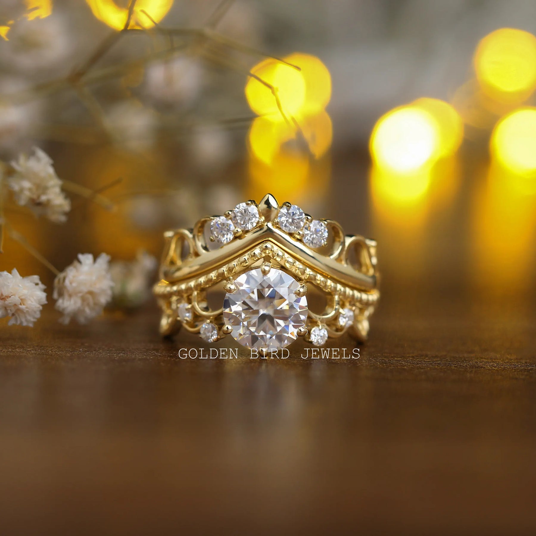 Crown Style Moissanite Bridal Ring Set