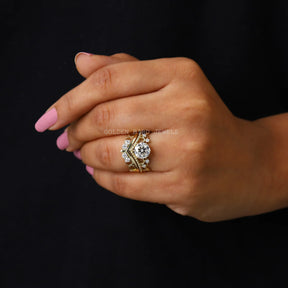 [Round Cut Moissanite Vintage Style Wedding Ring Set]-[Golden Bird Jewels]