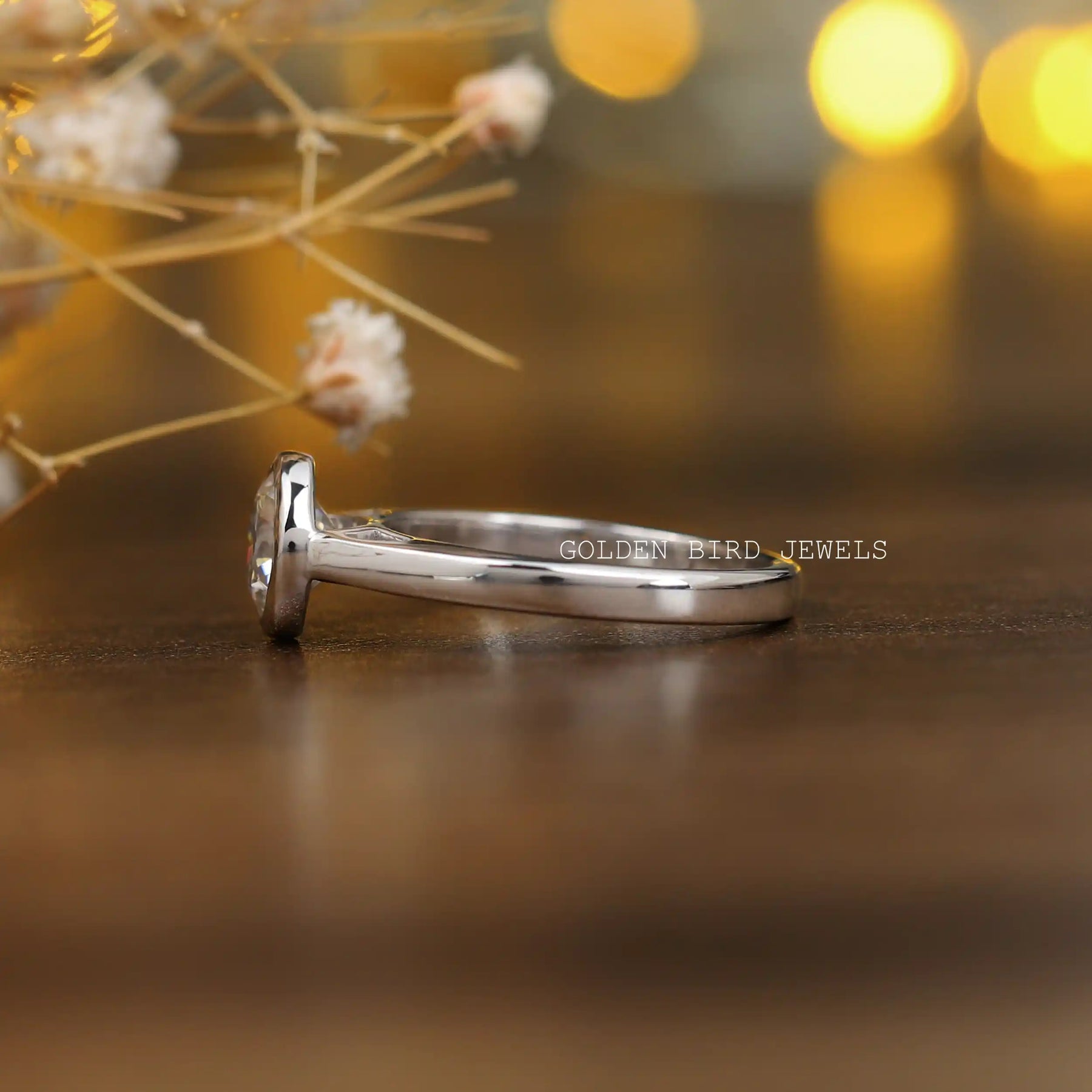 [Moissanite Engagement Ring Set In Bezel]-[Golden Bird Jewels]