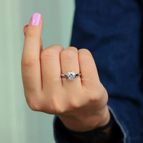 [Moissanite Round Cut Engagement Ring Set In Bezel]-[Golden Bird Jewels]