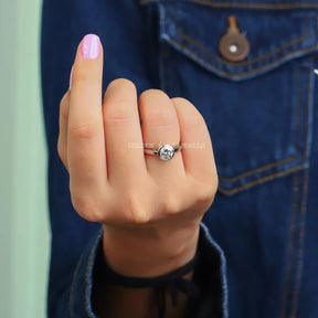 [Round Cut Moissanite Engagement Ring Crafted With White Gold]-[Golden Bird Jewels]