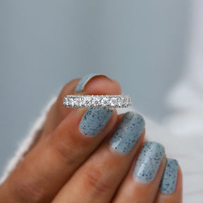 Excellent Front View Of Colorless Round Cut Moissanite Pave Set Unique Eternity Band