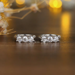 Round Cut Moissanite Small Huggies Hoop Earrings