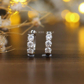 Round Cut Moissanite Small Huggies Hoop Earrings