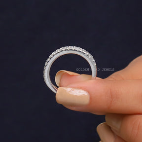 [Colorless Round Cut Moissanite Two Row Eternity Band Set In White Gold]-[Golden Bird Jewels]
