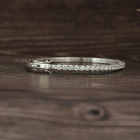 [Front view of round cut moissanite 14k white gold bracelet]-[Golden Bird Jewels]