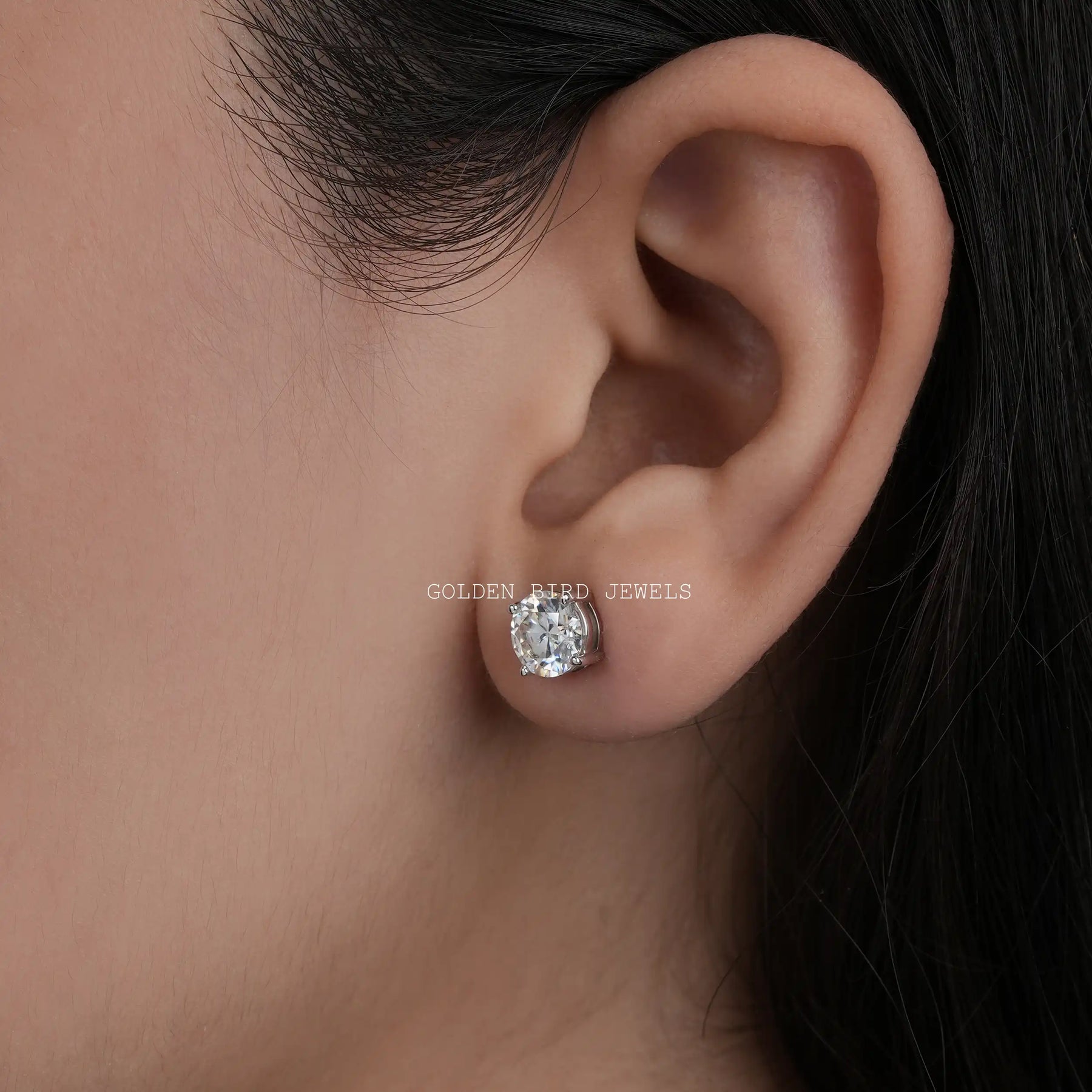 [Moissanite Round Cut Solitaire Stud Earrings]-[Golden Bird Jewels] 