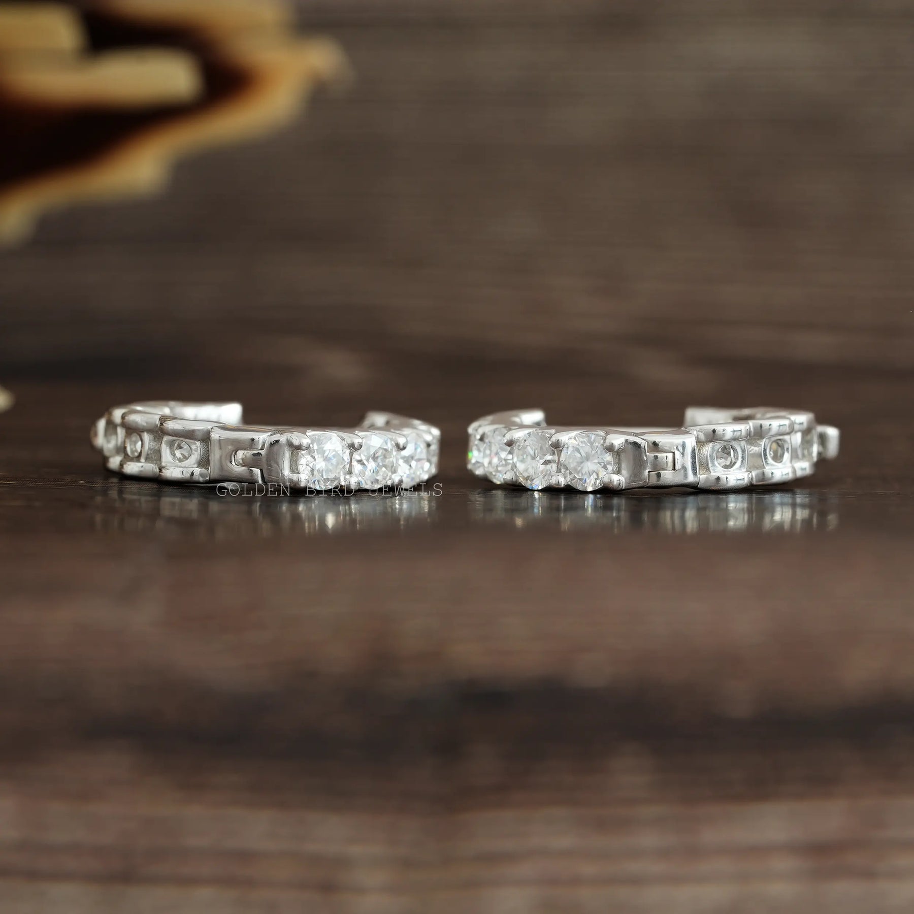 [Moissanite Round Cut Hoops Earrings Crafted With White Gold]-[Golden Bird Jewels]
