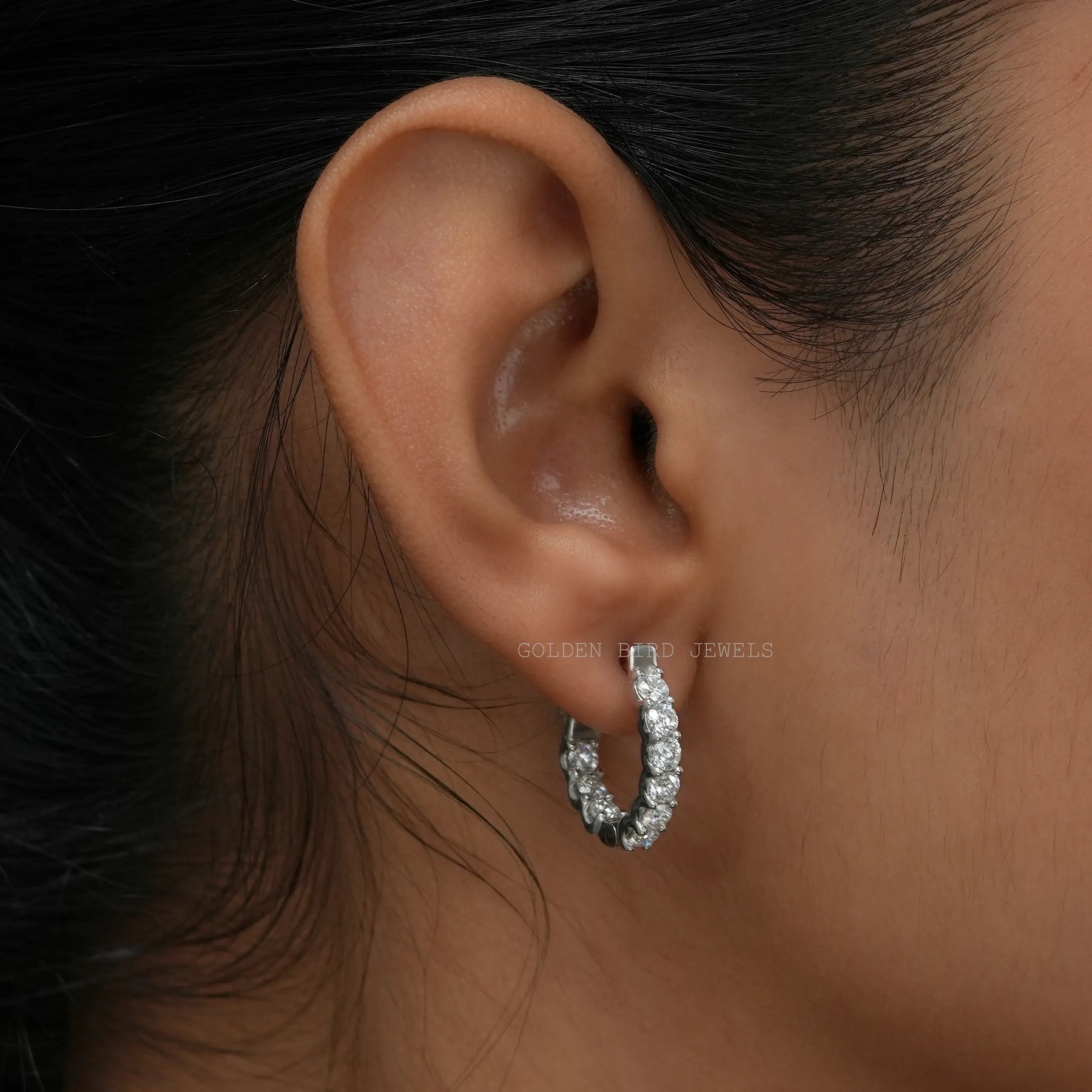 [Hoops Earrings Set In Mooissanite Round Cut Stones]-[Golden Bird Jewels]