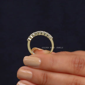 Side View Of Round Moissanite Double Row Half Eternity Band Yellow Gold