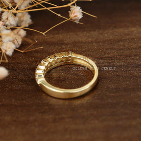 Back Side View Of Double Row Moissanite Wedding Band In Yellow Gold