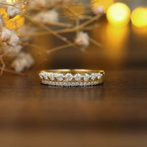 18K Yellow Gold Round Moissanite Half Eternity Wedding Band