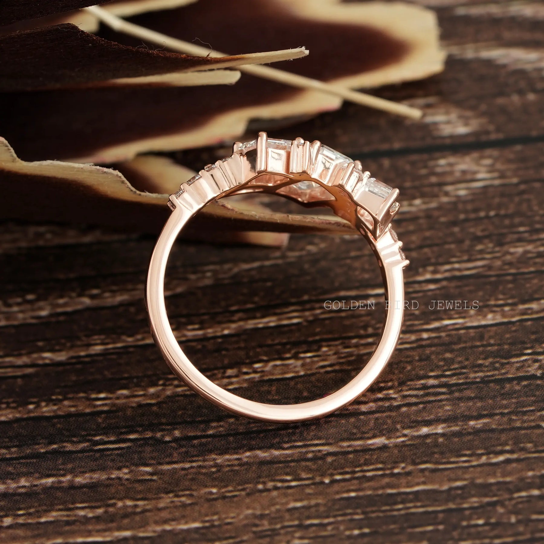 Back Side View Of Cluster Moissanite Engagement Ring Rose Gold