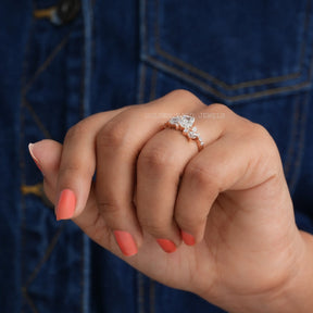 In Finger Side View Of Multi-stone Moissanite Ring For Her Engagement