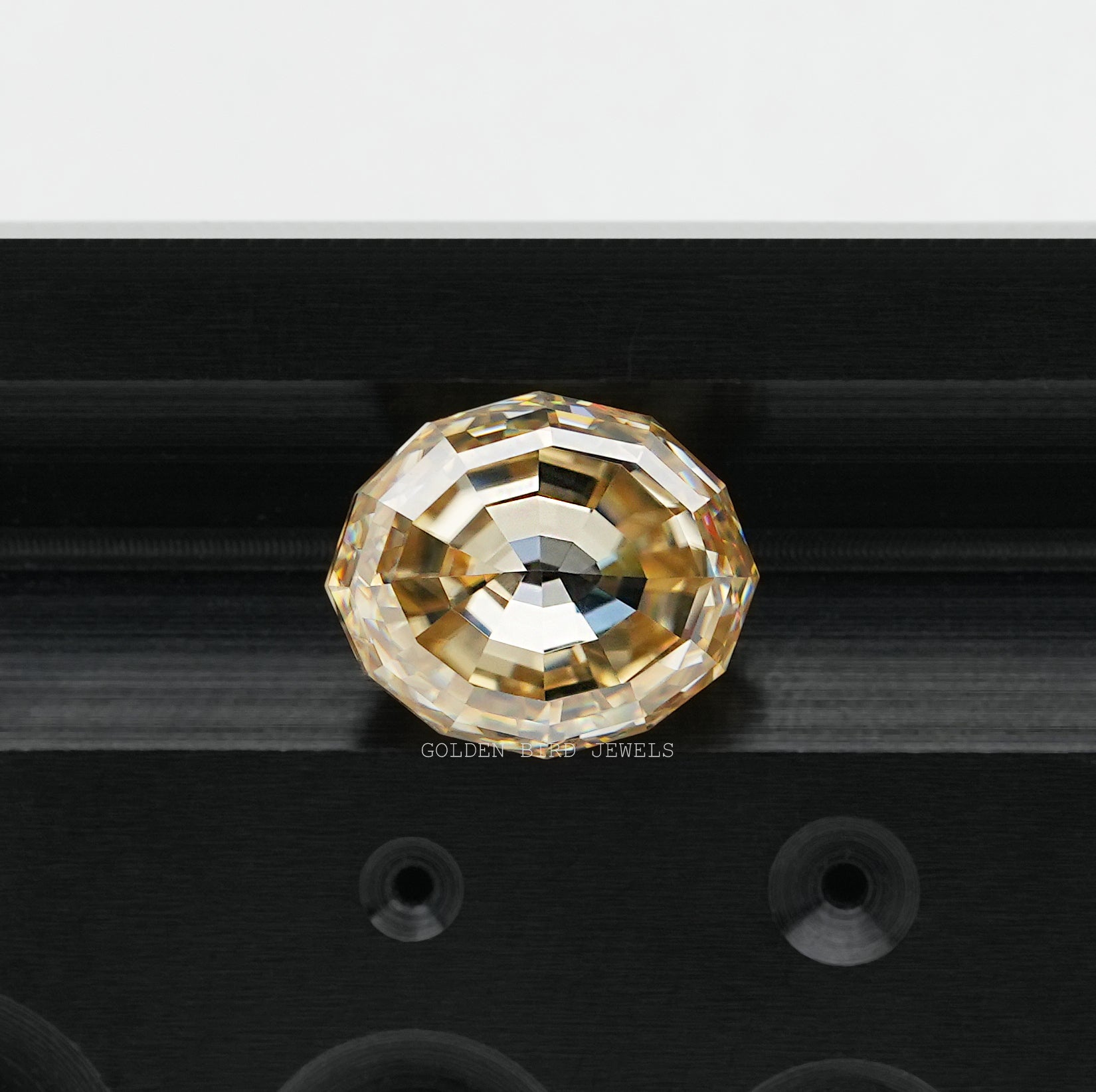 Beautiful Front view of Yellow Color Step cut oval shape diamond moissanite