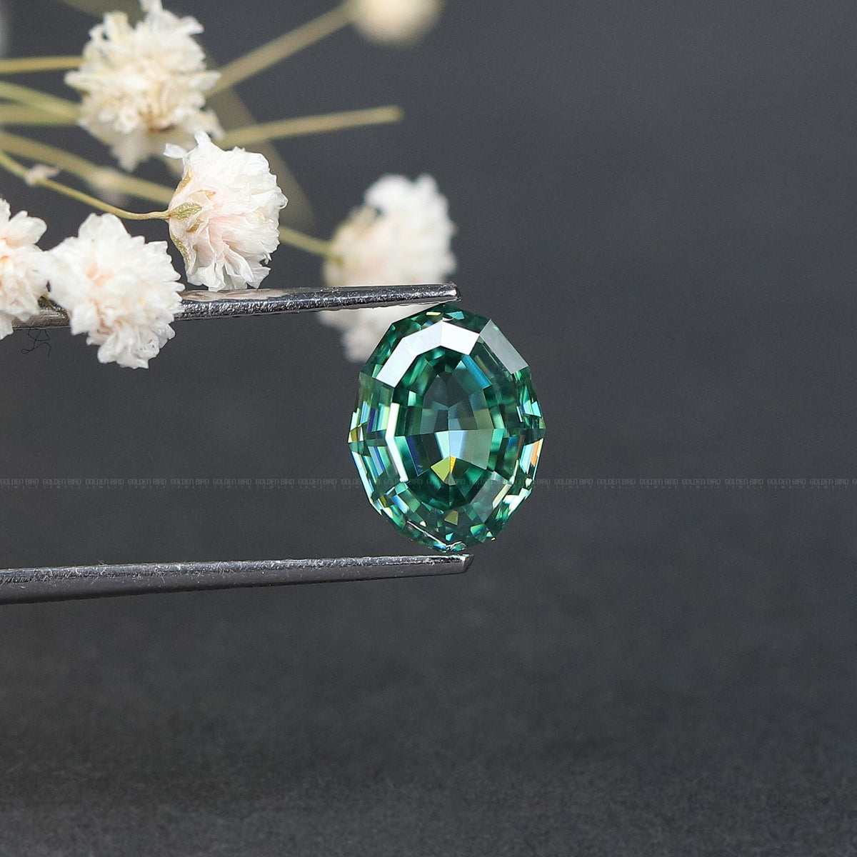 [Dark Green Oval Cut Loose Moissanite]-[Golden Bird Jewels]