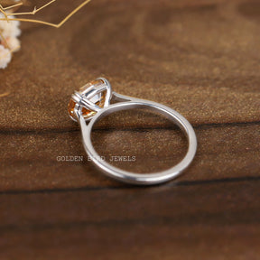 [Champagne Step Cut Oval Double Claw Prong Moissanite Ring In White Gold]-[Golden Bird Jewels]