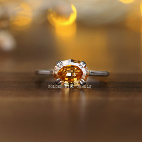Champagne Step Cut Oval Double Prong Moissanite Solitaire Engagement Ring