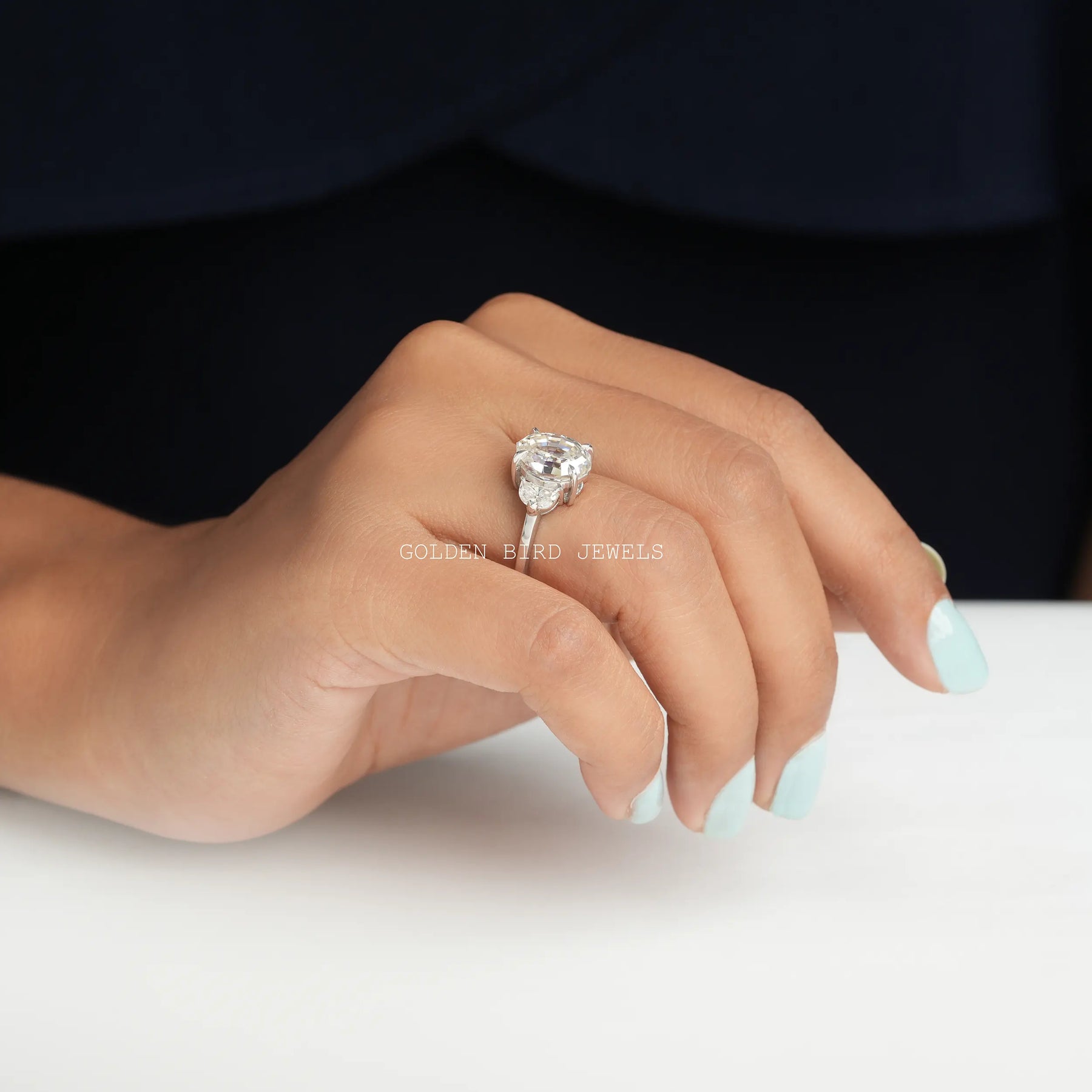 Moissanite Three Stone Engagement Ring