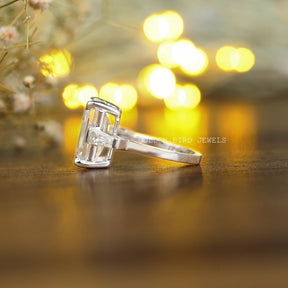 [Emerald Cut Moissanite Three Stone Ring Made With White Gold]-[Golden Bird Jewels]