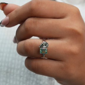 In Finger look Of Pear & Emerald Cut Toi Et Moi Moissanite Engagement Ring